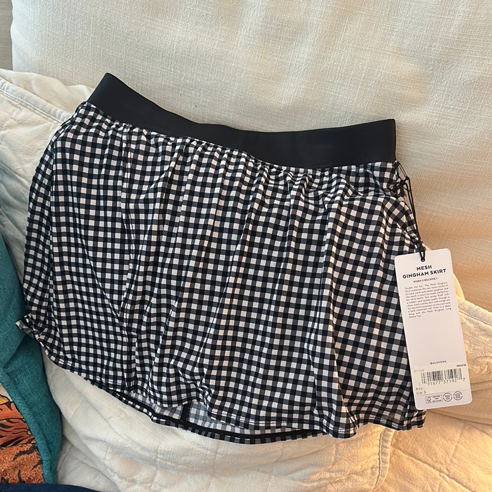 ALO Yoga Mesh Black and White Gingham Skirt
